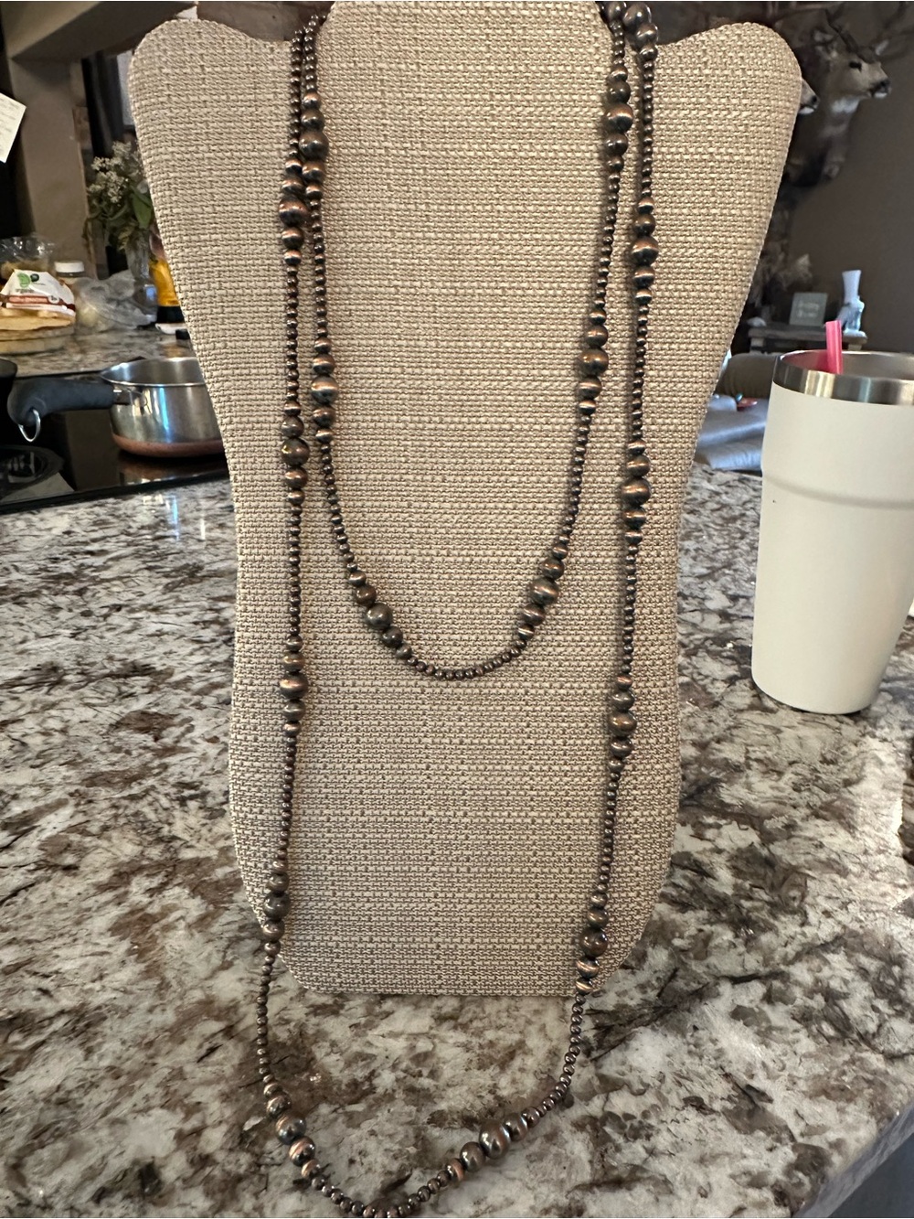 Faux copper beaded Long Beaded Necklace
